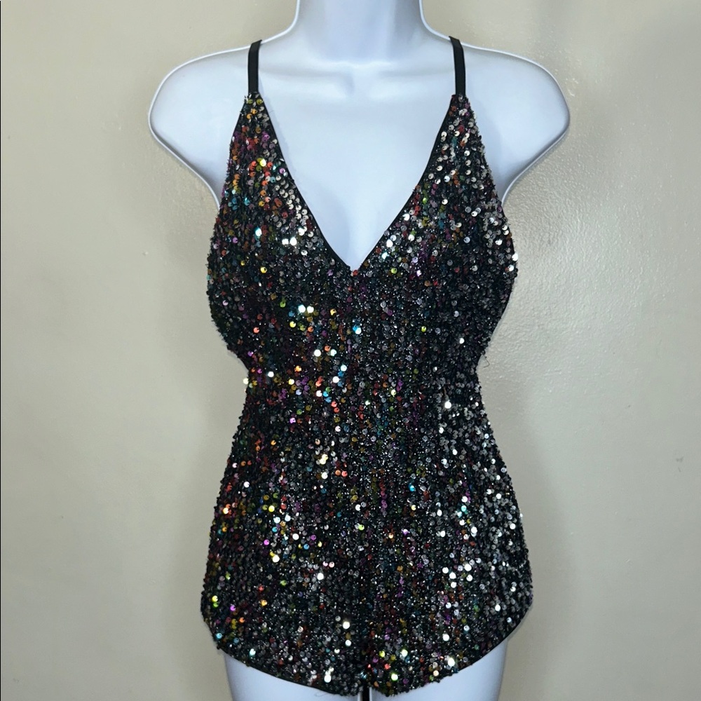 Forever 21 Black Multicolor Sequin Romper